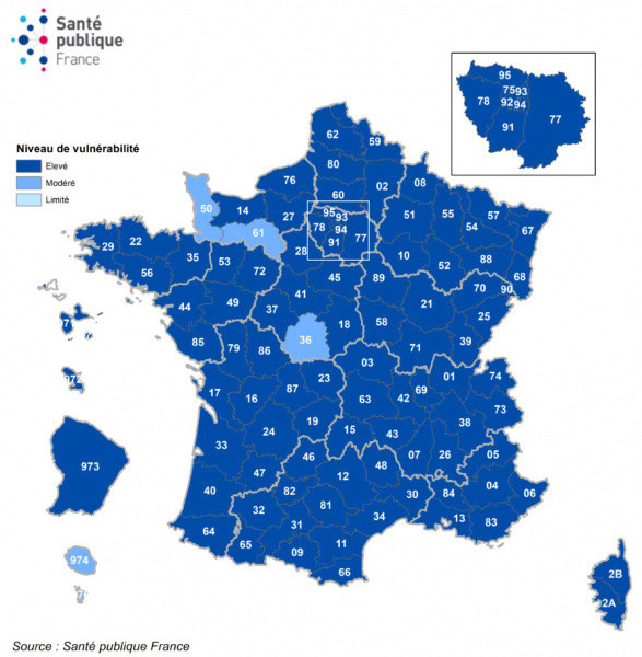 Map of France Coronavirus: vulnerable departments, France in a state of health emergency, second confinement