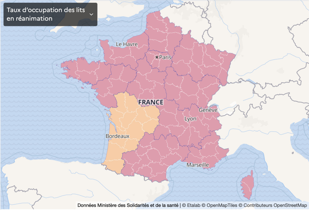 France Covid Map November 9 Icu Bed Occupancy Rate Per Region Sortiraparis Com