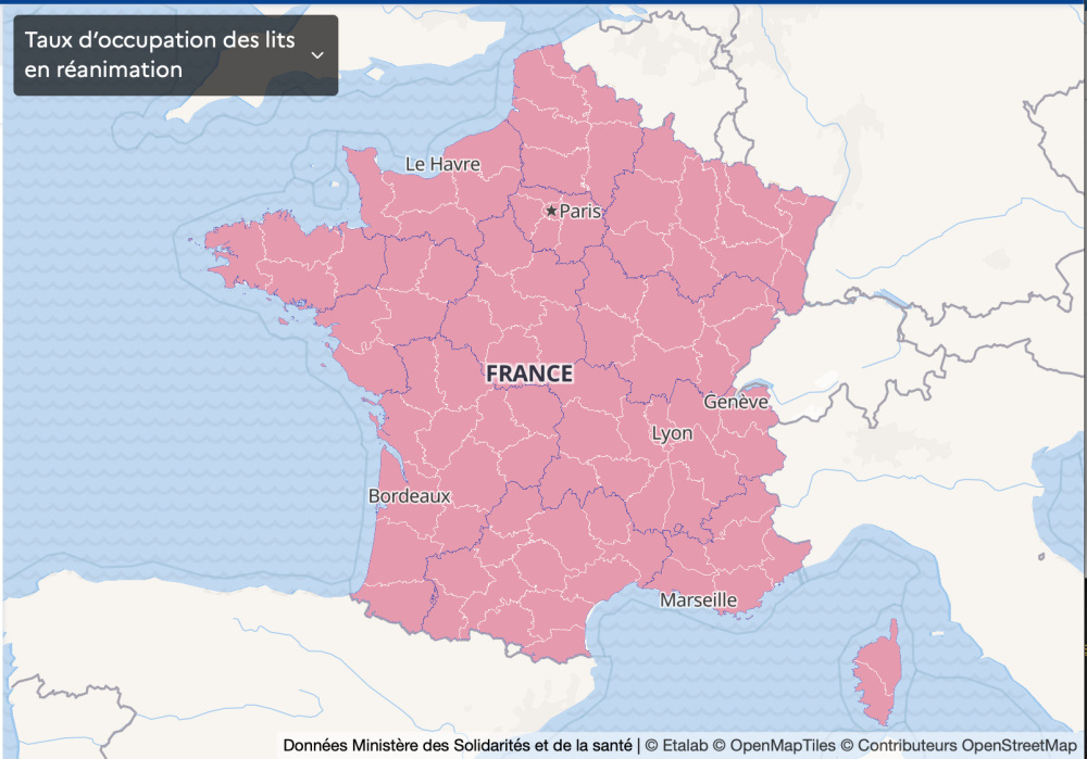 Map of France Coronavirus: vulnerable departments, France in a state of health emergency, second confinement