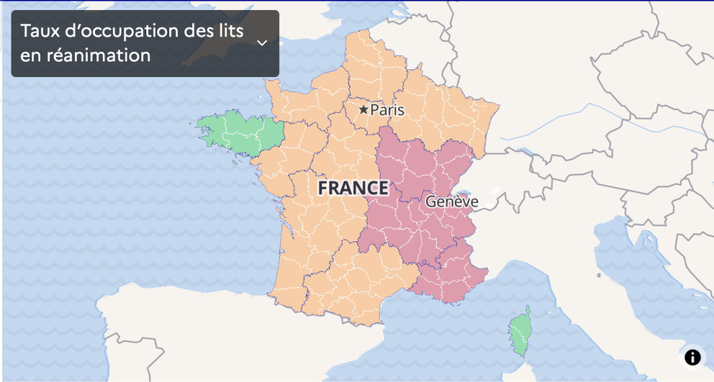 Map of France Coronavirus: vulnerable departments, France in a state of health emergency, second confinement